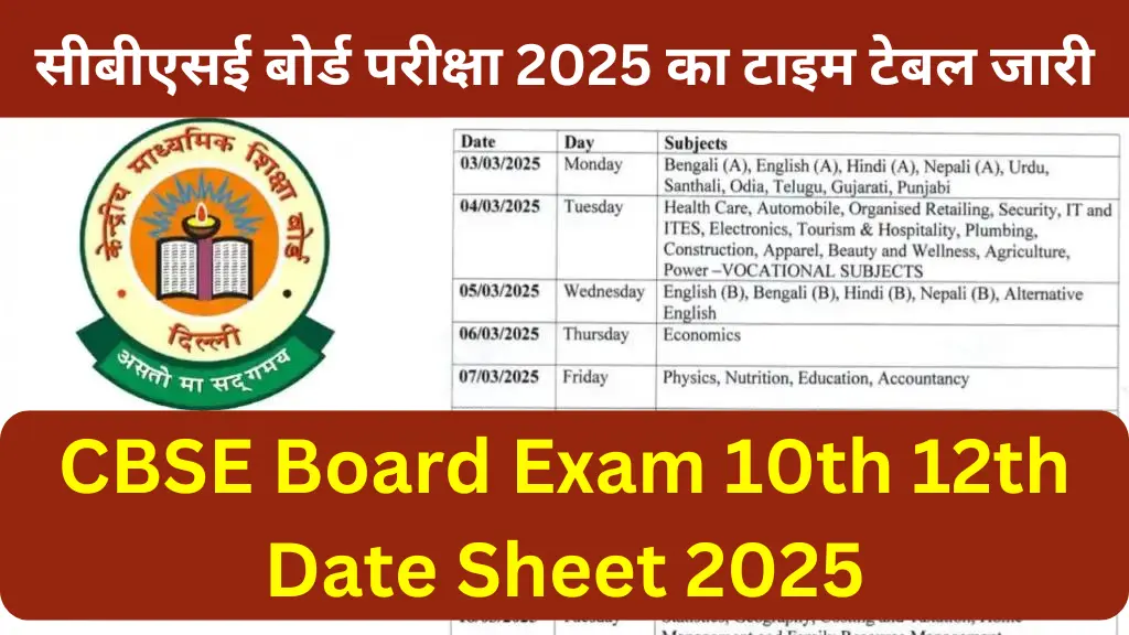 CBSE Board Exam 10th 12th Date Sheet 2025