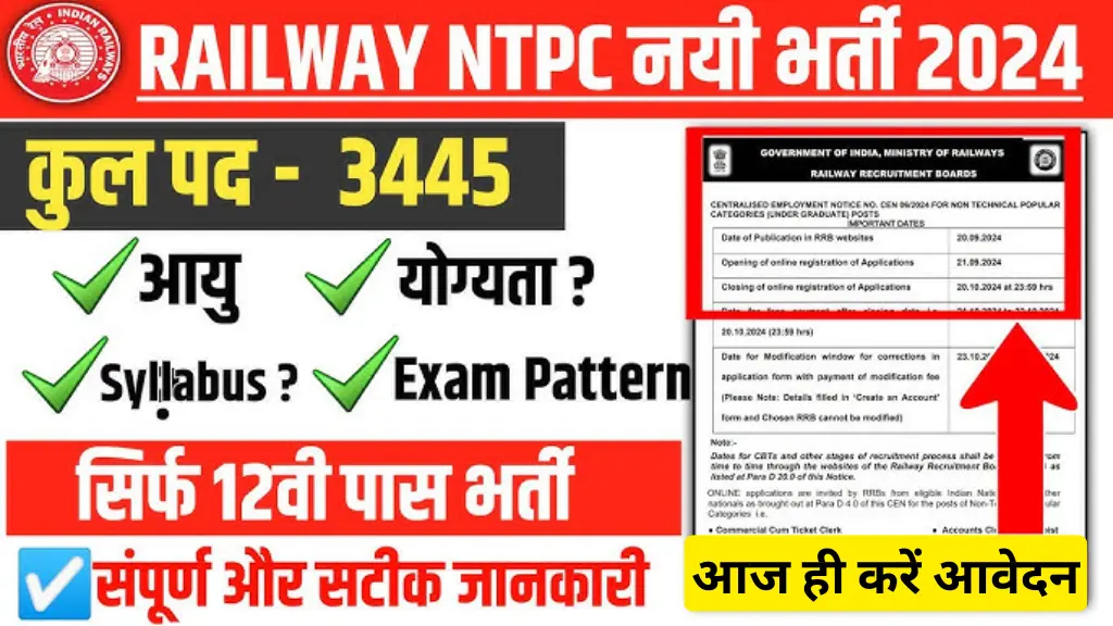 Railway NTPC 12th Pass Vacancy