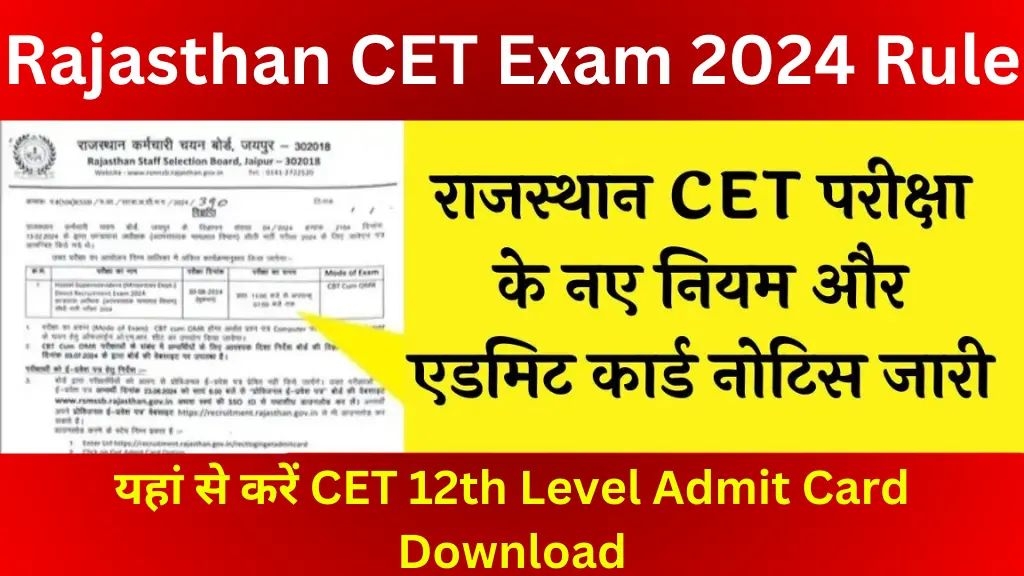 Rajasthan CET Exam 2024 Rule