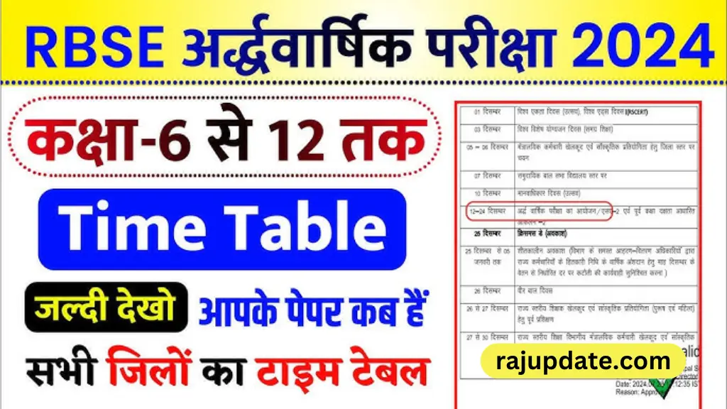 RBSE Half Yearly Exam Time Table 2024