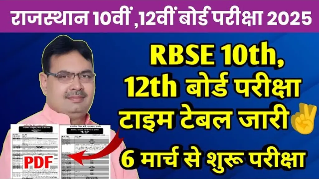 Rajasthan Board 10th 12th Class Time Table
